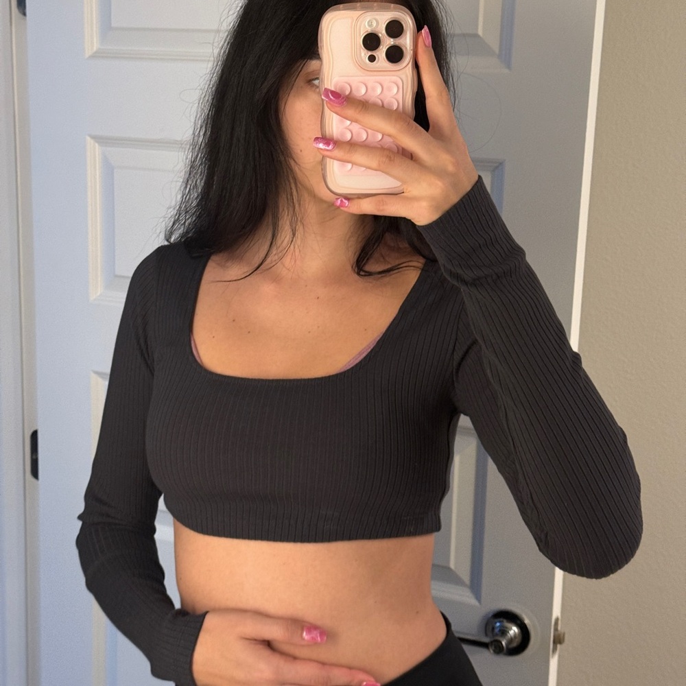 adidas Black Fitted Long Sleeve Crop Bodysuit